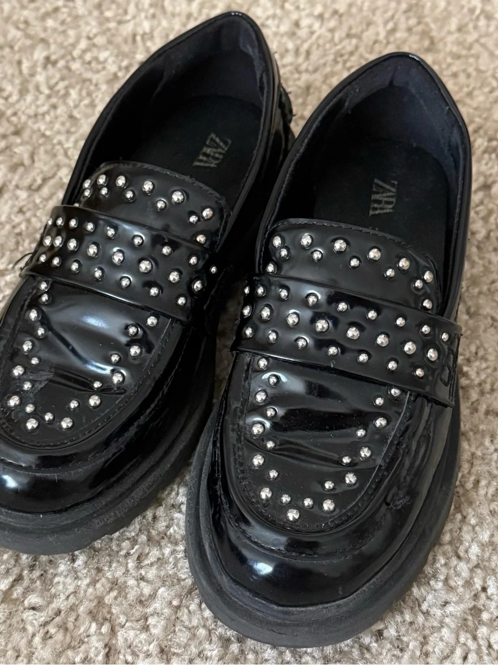Zara Kids Black Studded Chunky Loafers US 12 Y2K Punk Grunge